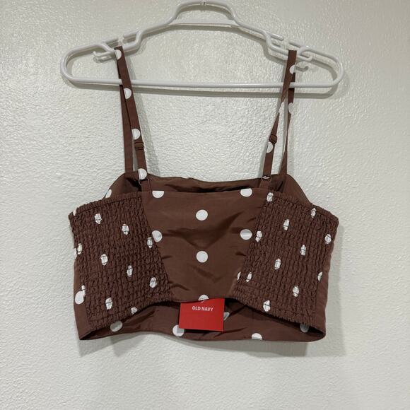 NWT The Occasion by Old Navy Taffeta Cropped Tank Top Brown White Polka Dot M - Picture 3 of 7